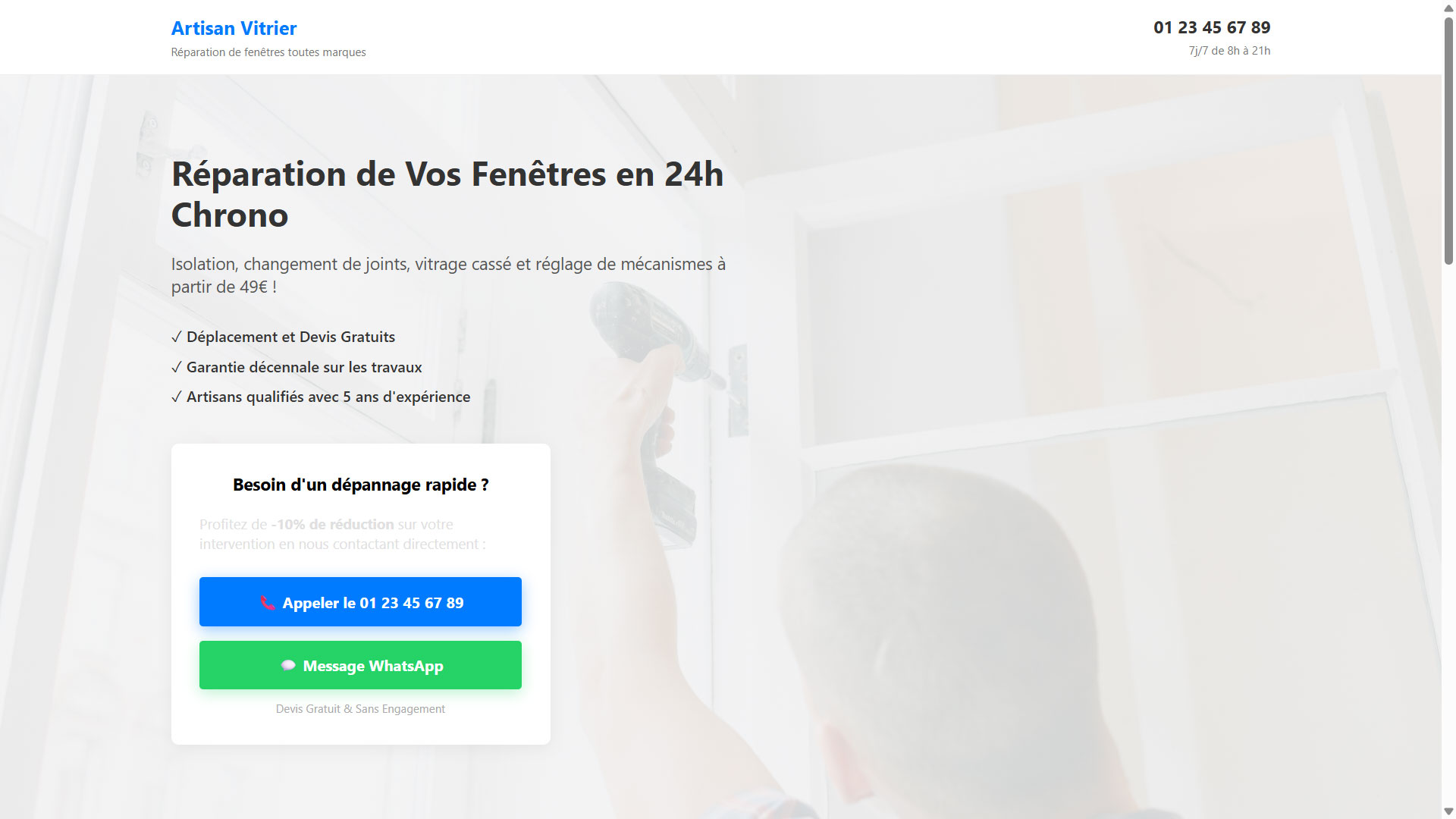 Exemple de site vitrine web pour artisan, électricien, plombier - Artisan Express